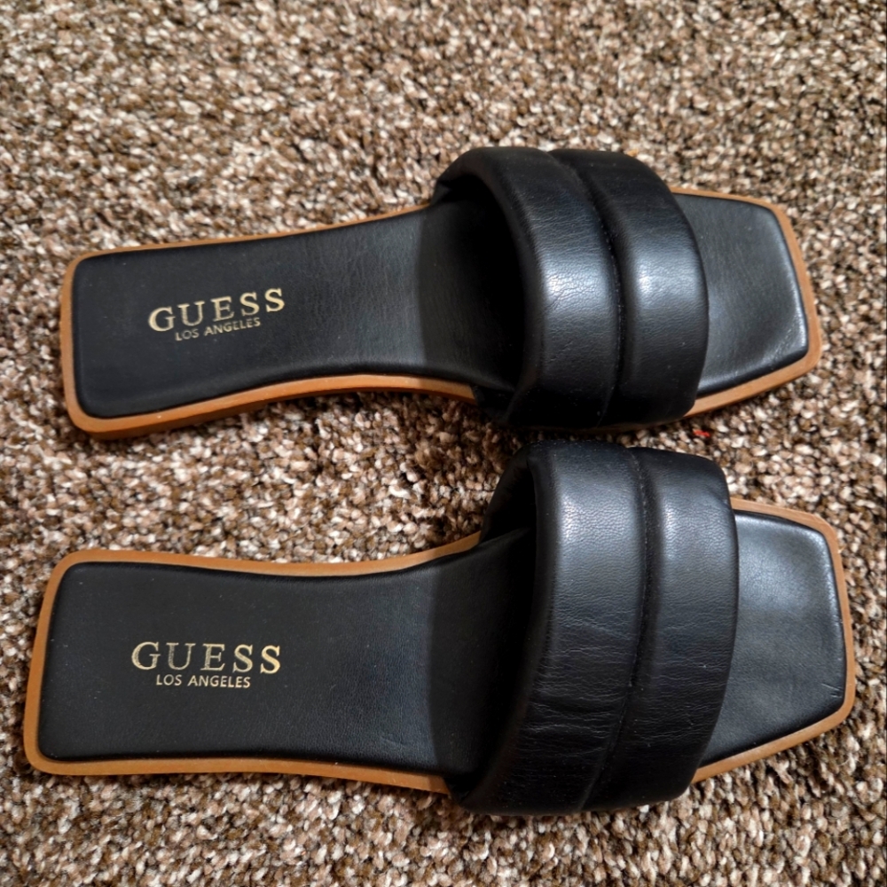 GUESS Black Leather Slide Sandals Size 6